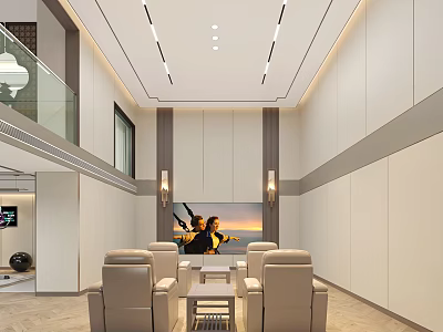 Modern Comfortable Home Theater Room Interior With Seating And Projection Screen Design 3d model