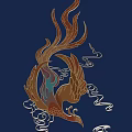 Carved Phoenix Artwork With Colorful Feathers And Cloud Patterns On Dark Blue Background 3d model