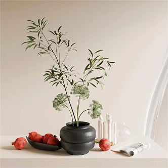 Pomegranate Decoration Ornaments Green Plant Flower Art Potted Plant 3d model