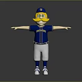 Friendly Cartoon Brewers Mascot With Blue Cap Yellow Mustache Jersey And Gray Shorts Arms Outstretched