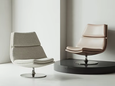 Modern Light Gray And Beige Lounge Chairs With Metal Base In Minimalist Room 3d model
