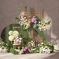 Commercial Event Decorative Equipment With Floral Arrangements Bamboo Backdrop And Logo Area
