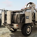 Military Functional Vehicles With Armored Design Crane And Tactical Equipment In Desert Terrain
