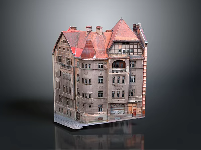 European Style Multi Story Building Model With Red Roof And Balconies 3d model