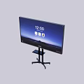 Black TV with Screen Displaying 1200 Time App Icons on Movable Stand Grey Background 3d model