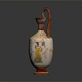 Traditional Sculpture Carving Painted Vase With Curved Handle And Human Figures