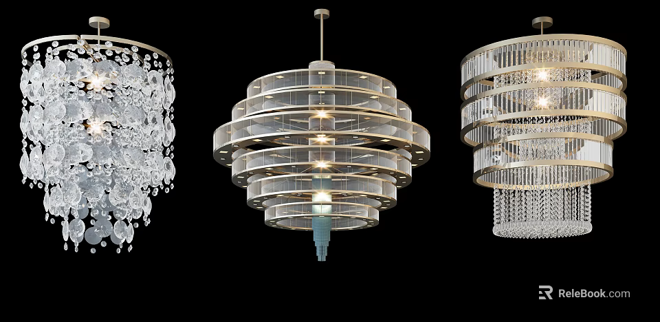 Elegant Modern Crystal Chandeliers With Multi Tiered Design And Sparkling Details 3d model 