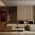 Modern Dining and Living Room Interior Design With Wooden Furniture Dining Table and Sofa