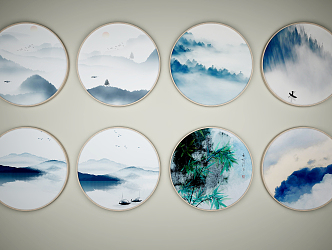 New Chinese Round Frame Painting Decorative Painting Hanging Painting 3d model