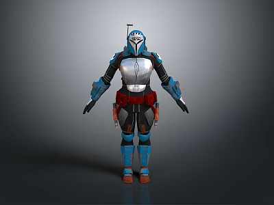 Sci Fi Warrior Armor Design With Blue Silver Plating Red Waist Belt And Mechanical Components 3d model