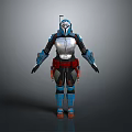 Sci Fi Warrior Armor Design With Blue Silver Plating Red Waist Belt And Mechanical Components