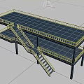 Industrial Steel Platform Structure With Double Deck Yellow Railings Staircase And Blue Columns