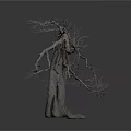 Dry Tree with Twisted Trunk and Leafless Stretched Branches on White Background with Smooth Surface
