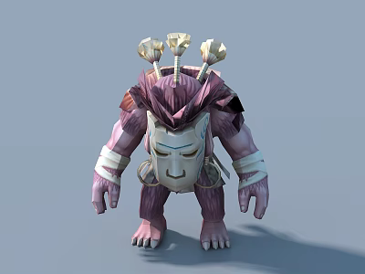 Game and Movie Character With Pink Muscular Body White Mask And Bulbous White Head Growths 3d model