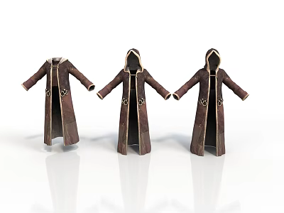Three Brown Long Hooded Robes With Detailed Decorations On White Background 3d model