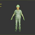 Construction Worker In Safety Helmet Reflective Vest And Gray Clothing Standing On Gray Background