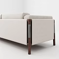 Modern Minimalist Double Sofa With Beige Linen Upholstery And Wooden Frame