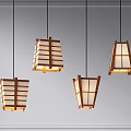 Wooden Lattice Design Pendant Lights With Warm Glow Hanging In Modern Interior Space