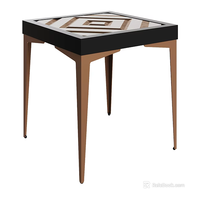 Modern Stool Design With Slim Metal Legs And Square Black Seat In Copper Finish 3d model 