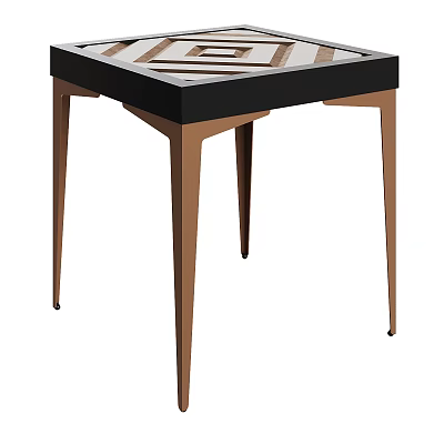 Modern Stool Design With Slim Metal Legs And Square Black Seat In Copper Finish 3d model