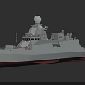 Gray Warship Number 12 Equipped with Radar and Antennas on Upper Deck