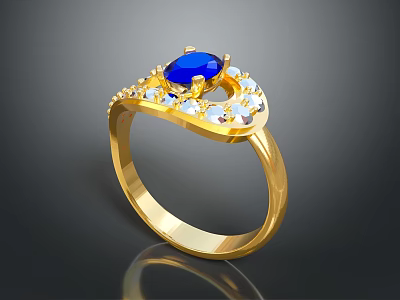 Gold Ring With Blue Gemstone And White Stones For Daily Accessories 3d model