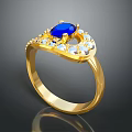 Gold Ring With Blue Gemstone And White Stones For Daily Accessories