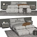 Modern Double Bed With Padded Headboard Nightstands Soft Blanket And Decorative Lamp On Rug