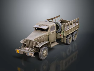 Functional Vintage Military Truck With Open Cargo Bed And Multi Wheel Setup 3d model