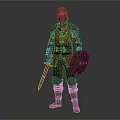 Medieval Armored Warrior Character Holding Sword And Shield In Gray Background
