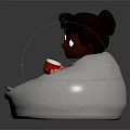 Cartoon Girl With Curly Hair Sitting On White Bean Bag Chair Holding Red Cup