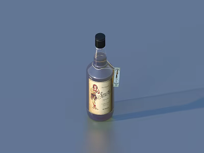 Elegant Wine Bottle And Glass With Label Design Black Cap On Blue Background 3d model