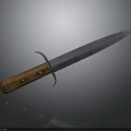 Worn Metal Blade Knife With Wooden Handle And Rivets On Dark Background