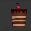 Delicious Layered Cake With Chocolate Drizzle Cherry On Top White Plate And Sauce Drops