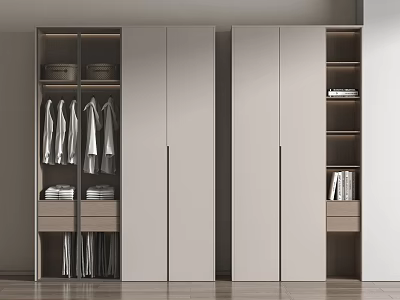 Modern Wardrobe With Multiple Doors Hanging Shirts Folded Clothes And Storage Shelves For Books 3d model