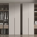 Modern Wardrobe With Multiple Doors Hanging Shirts Folded Clothes And Storage Shelves For Books