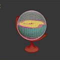 Transparent Globe Model With Blue Liquid Interior And Red Metal Stand