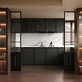Luxurious Living Dining Room Interior With Black Leather Sofa Wooden Coffee Table And Chandelier