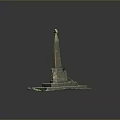 Scenic Stone Monument Featuring Green Cross Top Square Base Decorative Edges And Reflective Gray Background