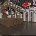 Traditional Japanese Restaurant Interior With Cherry Blossom Decor Hanging Lanterns Wooden Bar Counter And Lattice Ceiling