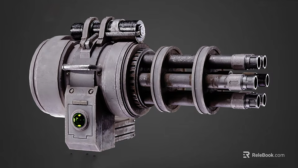 Heavy Duty Multi Barrel Weapon With Industrial Design And Mechanical Parts 3d model 