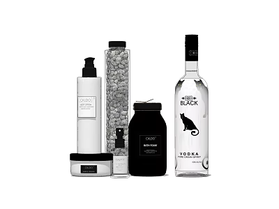 Luxury Perfume Cosmetics Products With Various Bottles In White Black And Transparent Designs 3d model