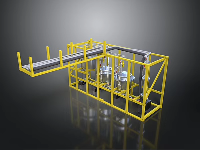 Yellow Metal Frame Industrial Structure With Pipes Platform And Storage Containers 3d model
