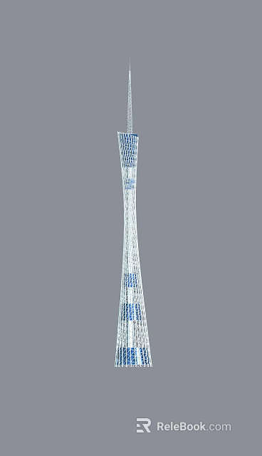 Modern Tall Tower With Lattice Design Blue And White Exterior Urban Architecture 3d model 