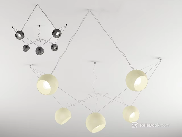 Modern Pendant Lights with Spherical Shades and Metallic Hanging Structures for Interior Design 3d model 