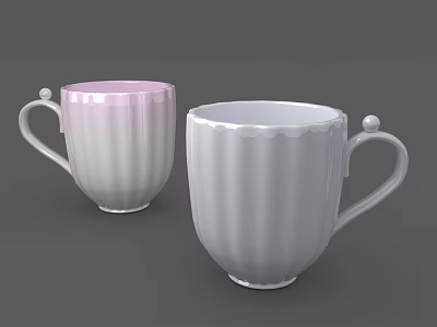 Ceramic Pink and White Striped Mugs With Ball Shaped Handle Decoration 3d model