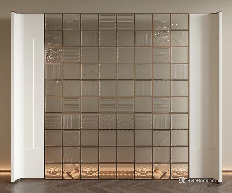 Modern Interior Glass Partition With Grid Panel Design And Textured Patterns 3d model