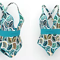 Stylish Women's One Piece Swimsuit With Colorful Wave Pattern Crisscross Back And Turquoise Belt