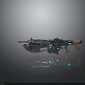Futuristic Sci Fi Rifle With Glowing Blue Accents Metallic Body And Tactical Design