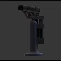 Pair of Gray Mechanical Weapons with Display Base and Detailed Industrial Design